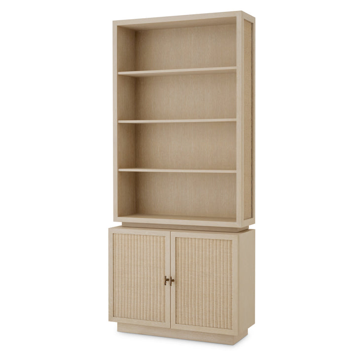 Eichholtz Wandkast Borchard Washed Oak Woven Rattan Bronze