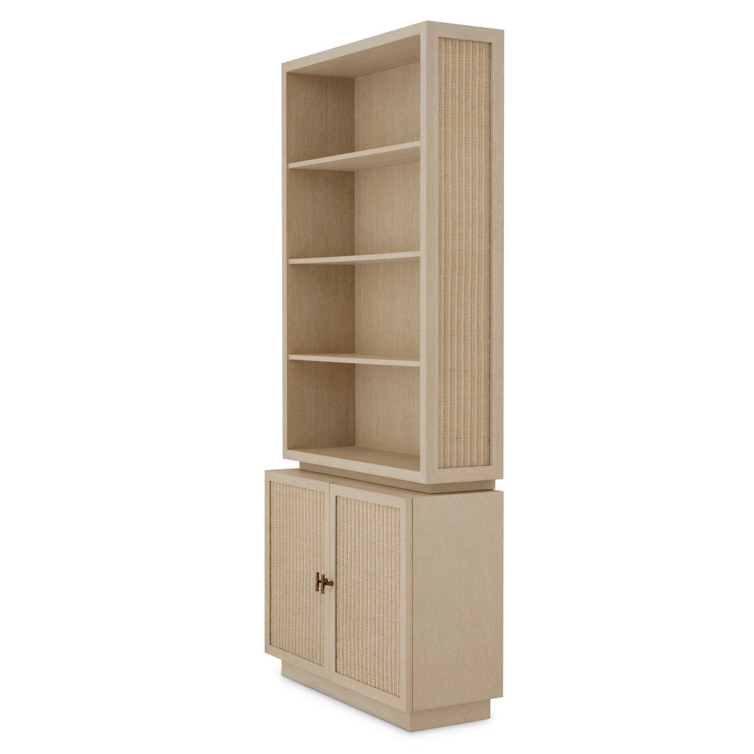 Eichholtz Wandkast Borchard Washed Oak Woven Rattan Bronze