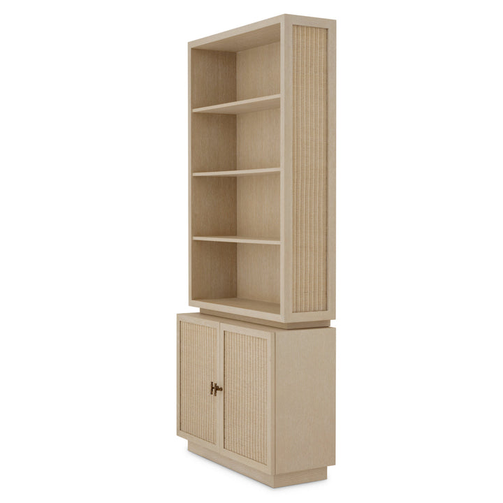 Eichholtz Wandkast Borchard Washed Oak Woven Rattan Bronze