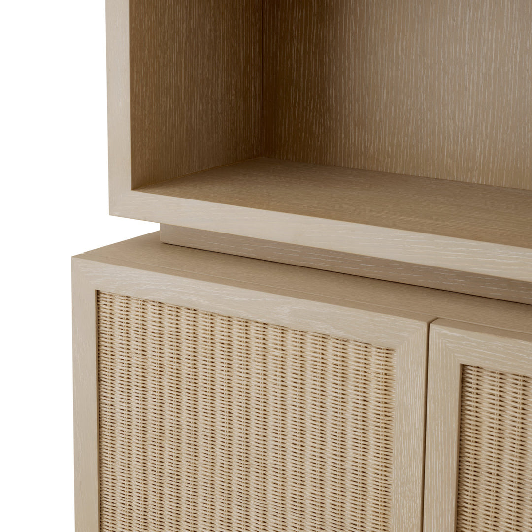 Eichholtz Wandkast Borchard Washed Oak Woven Rattan Bronze