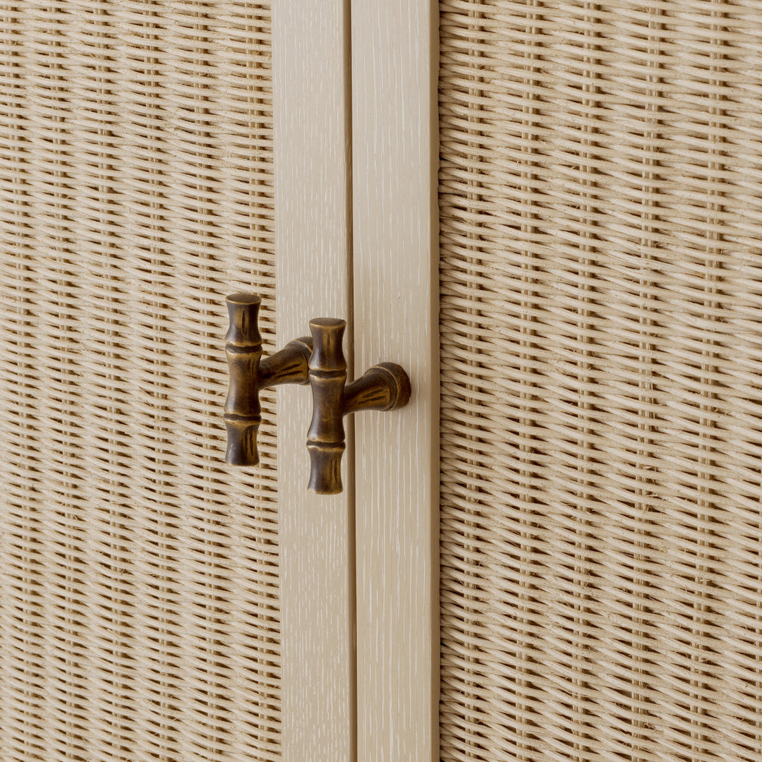 Eichholtz Wandkast Borchard Washed Oak Woven Rattan Bronze