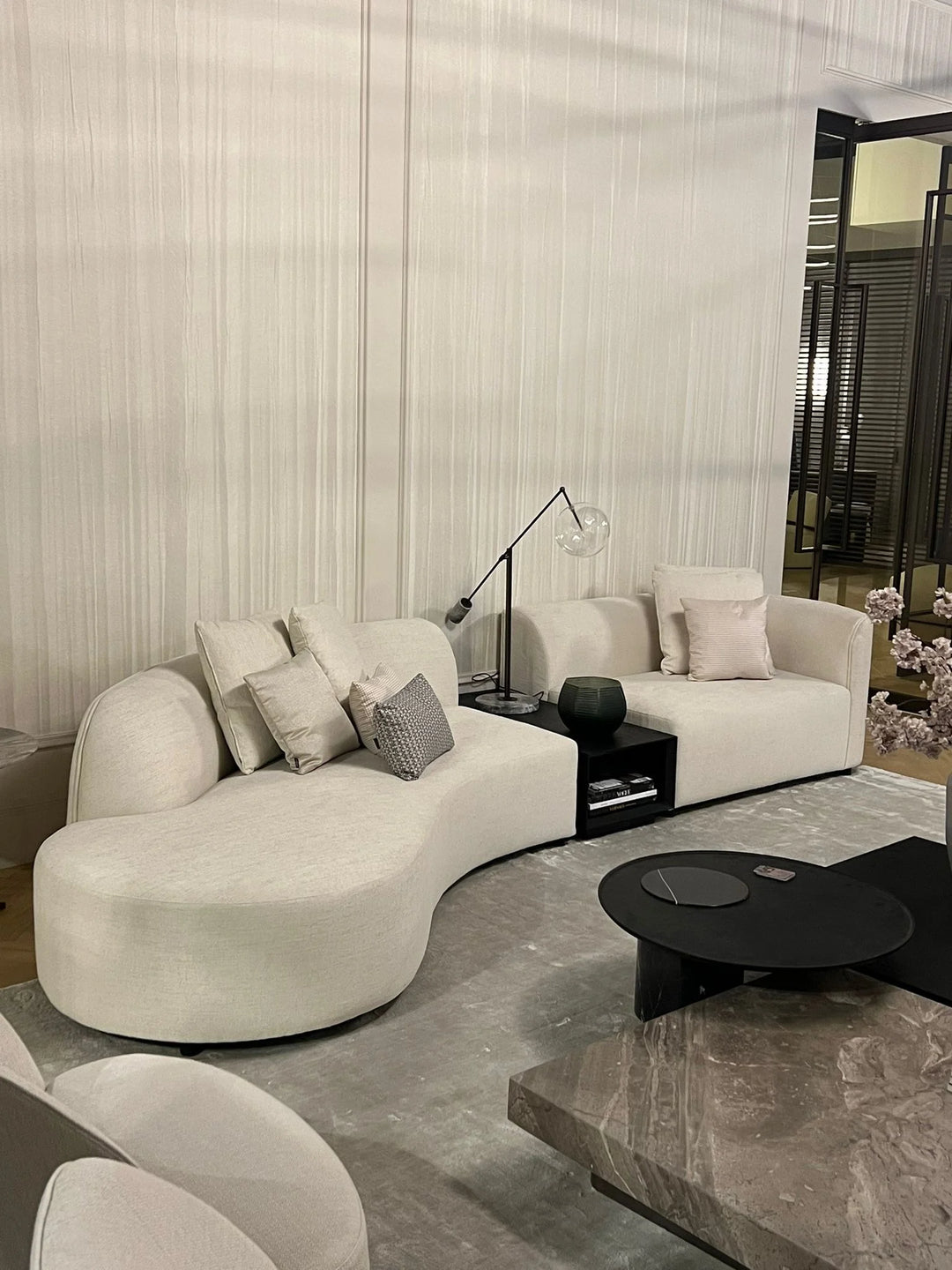 Como Gebogenes Sofa, Beige, Stoff