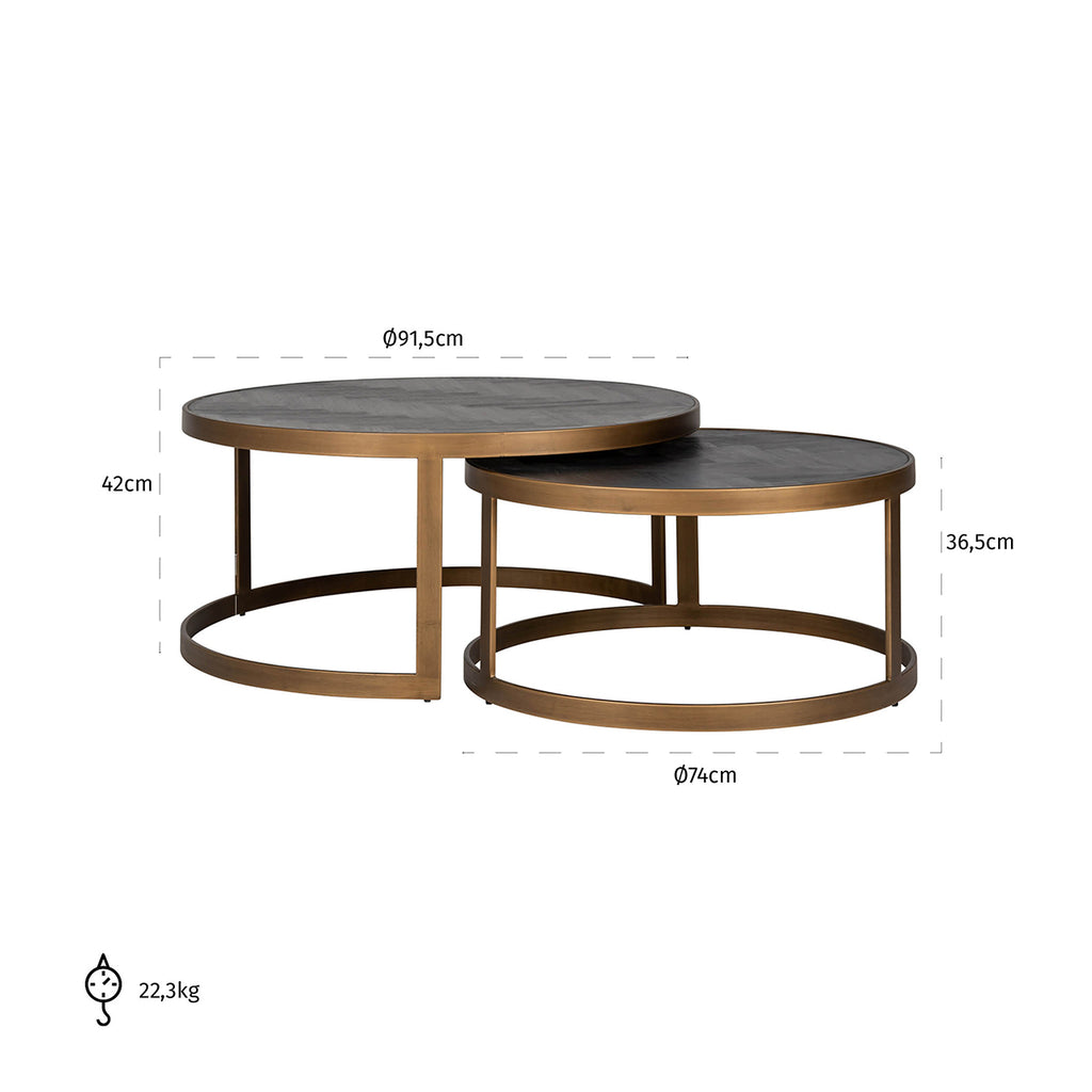 Blackbone brass coffee table set of 2 (Black rustic)