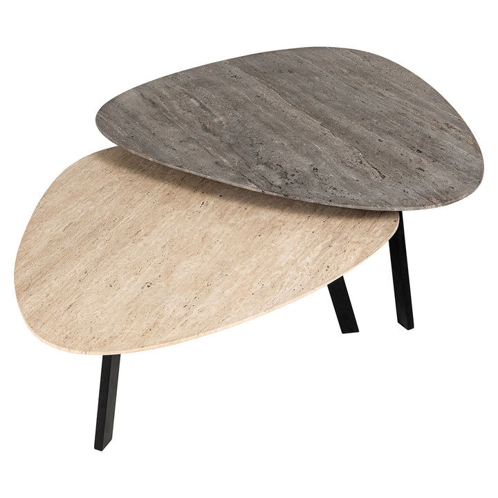 Spencer coffee table set of 2 beige/grey travertine (Beige)