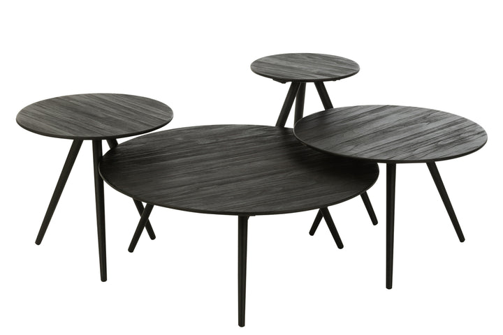 J-Line Set of 4 Round Tables Recycled Teak Wood Black