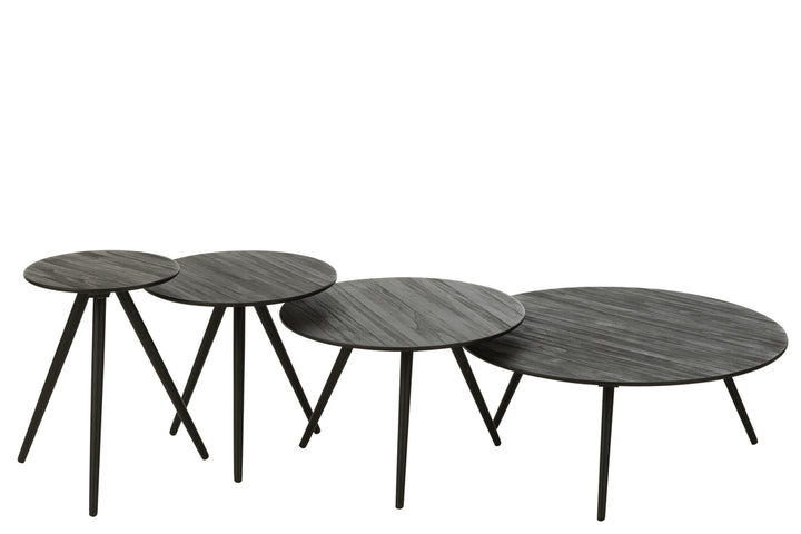J-Line Set of 4 Round Tables Recycled Teak Wood Black