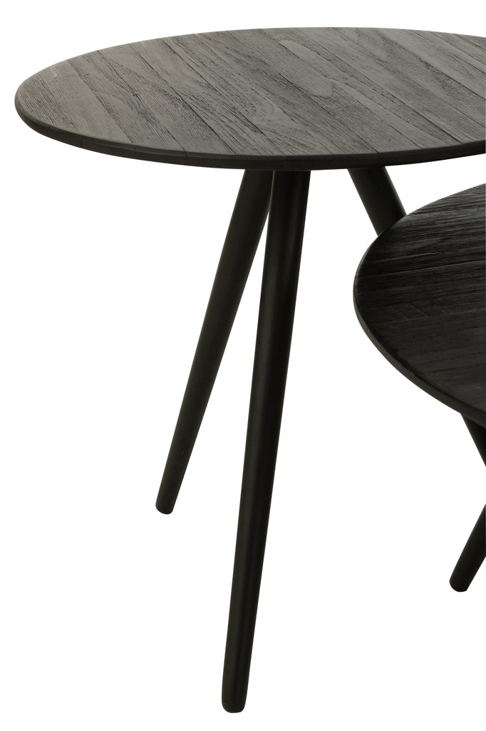 J-Line Set of 4 Round Tables Recycled Teak Wood Black