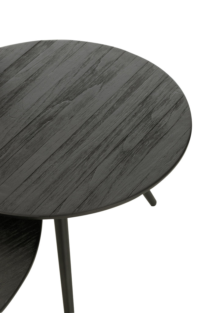 J-Line Set of 4 Round Tables Recycled Teak Wood Black