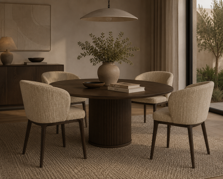 Eetkamerstoel Alana in taupe bronsafwerking in een interieur