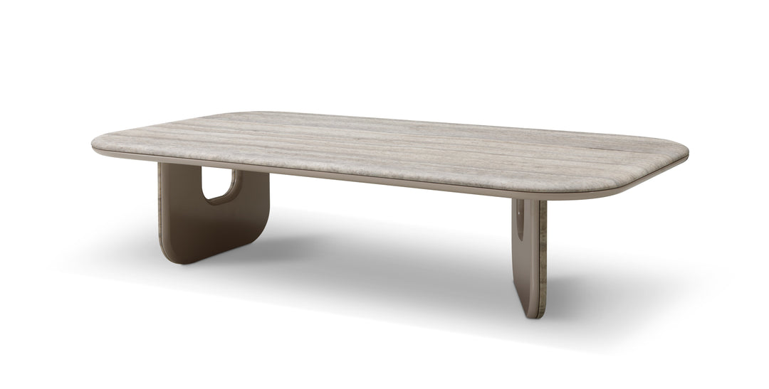 Salontafel Travero in zilver taupe travertin – vrijstaand productbeeld