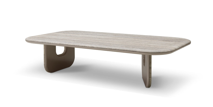Salontafel Travero in zilver taupe travertin – vrijstaand productbeeld