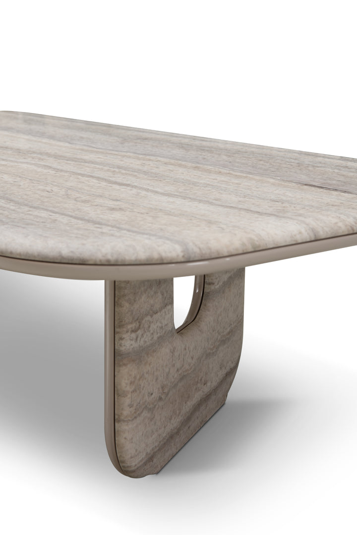 Salontafel Travero in zilver taupe travertin – detail