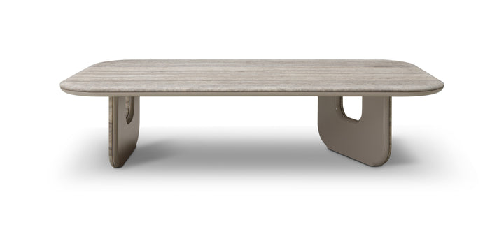 Salontafel Travero in zilver taupe travertin – vrijstaand productbeeld