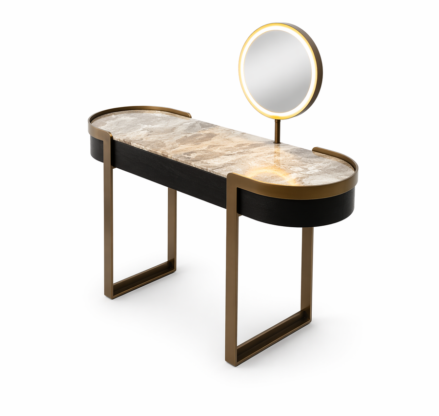 Toilettafel Monroe in geborstelde bronsafwerking – vrijstaand productbeeld