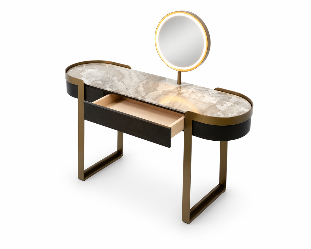 Toilettafel Monroe in geborstelde bronsafwerking – vrijstaand productbeeld