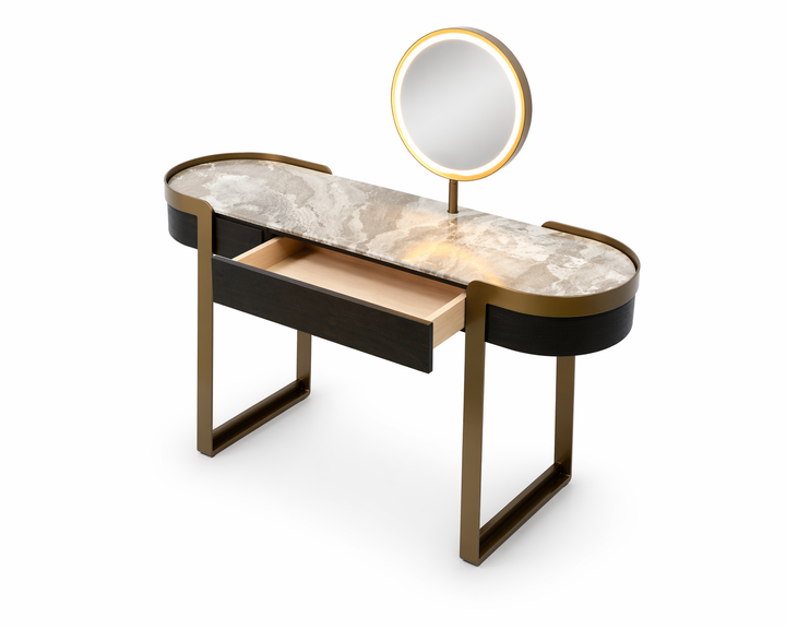 Toilettafel Monroe in geborstelde bronsafwerking – vrijstaand productbeeld
