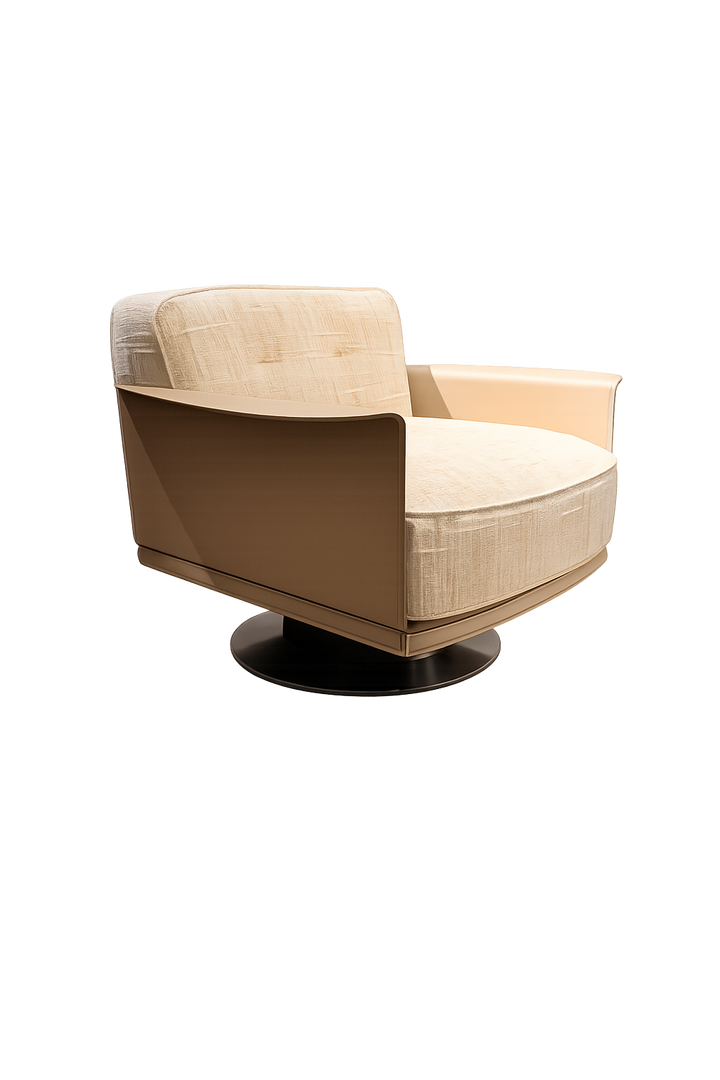 Draaifauteuil Donovan in geweven stof in Marfa lichtbeige – vrijstaand productbeeld