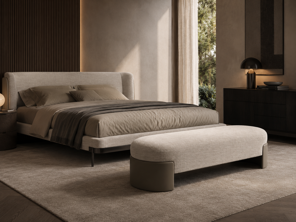 Bankje Ciro in taupe in een interieur