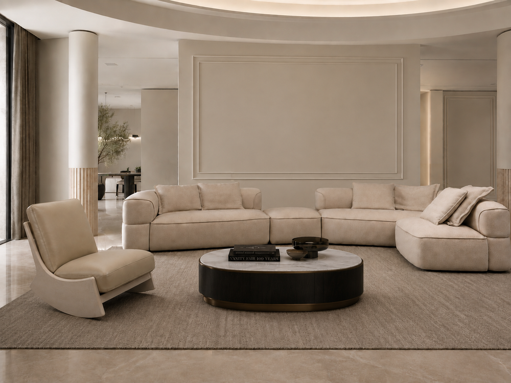 Hoekbank Valentino in Vivaldi beige in een interieur