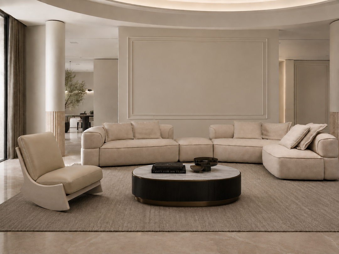 Hoekbank Valentino in Vivaldi beige in een interieur