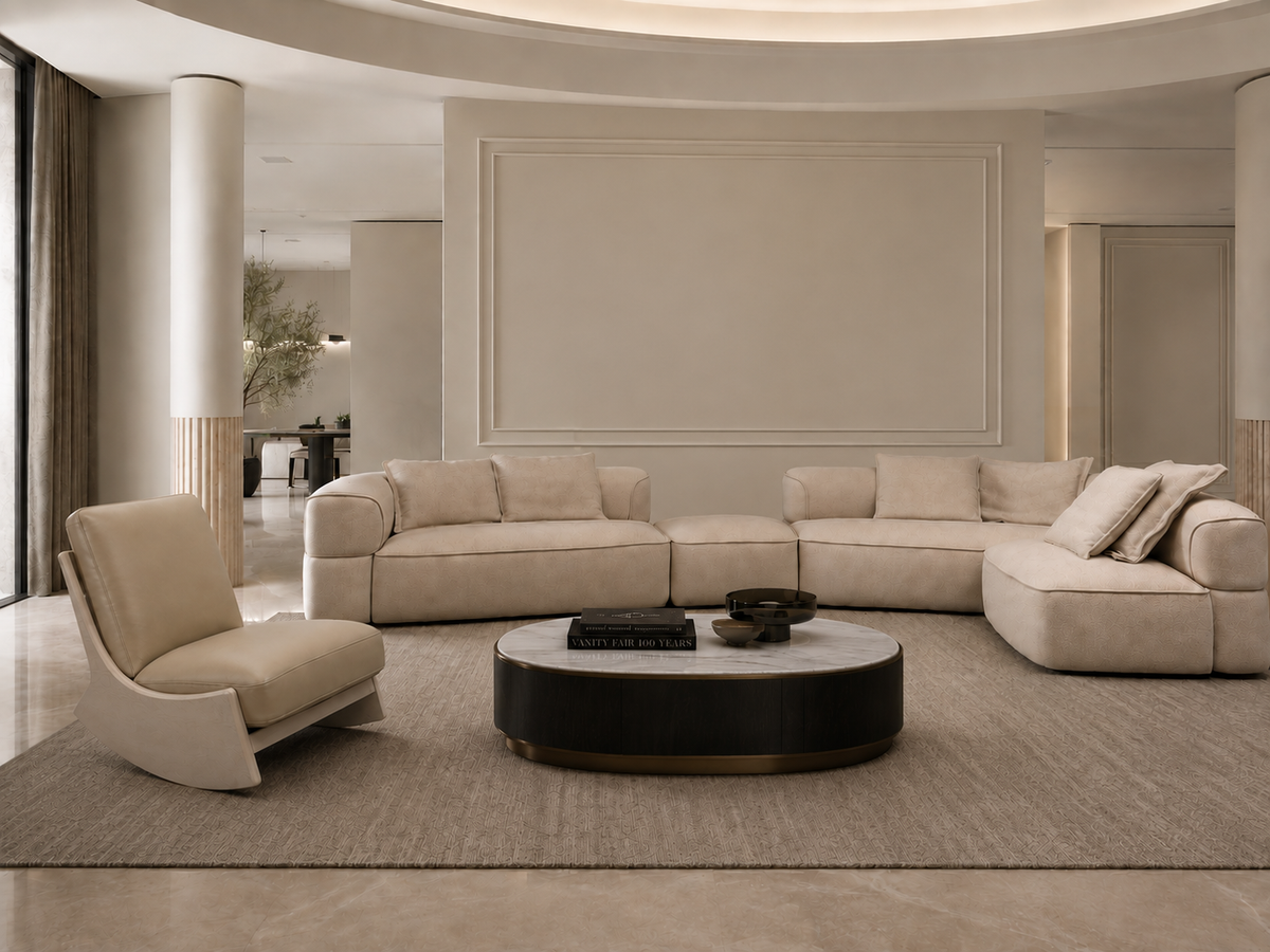 Hoekbank Valentino in Vivaldi beige in een interieur