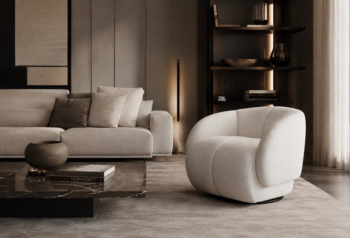 Draaifauteuil Angelica in witbeige in een interieur