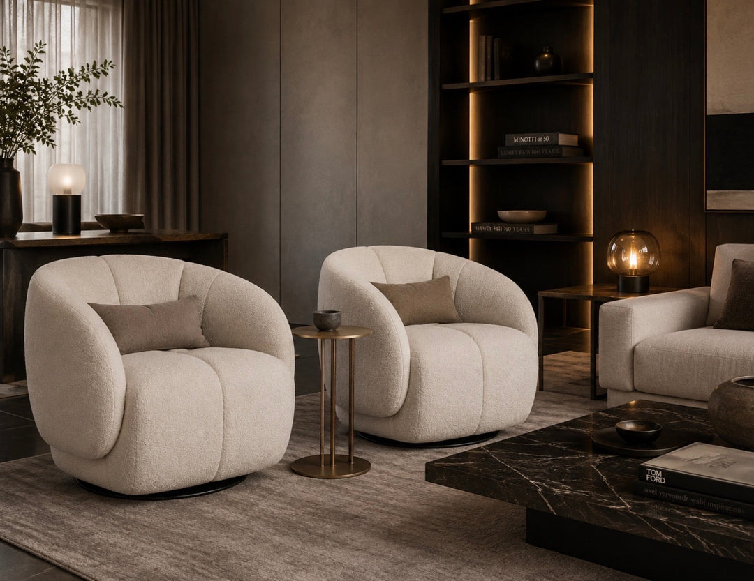 Draaifauteuil Angelica in witbeige in een interieur