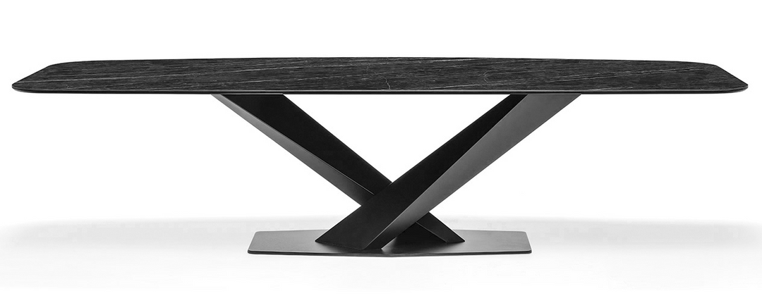 Eettafel Milano in Anthracite-marmer en geborsteld roestvrij staal – vrijstaand productbeeld