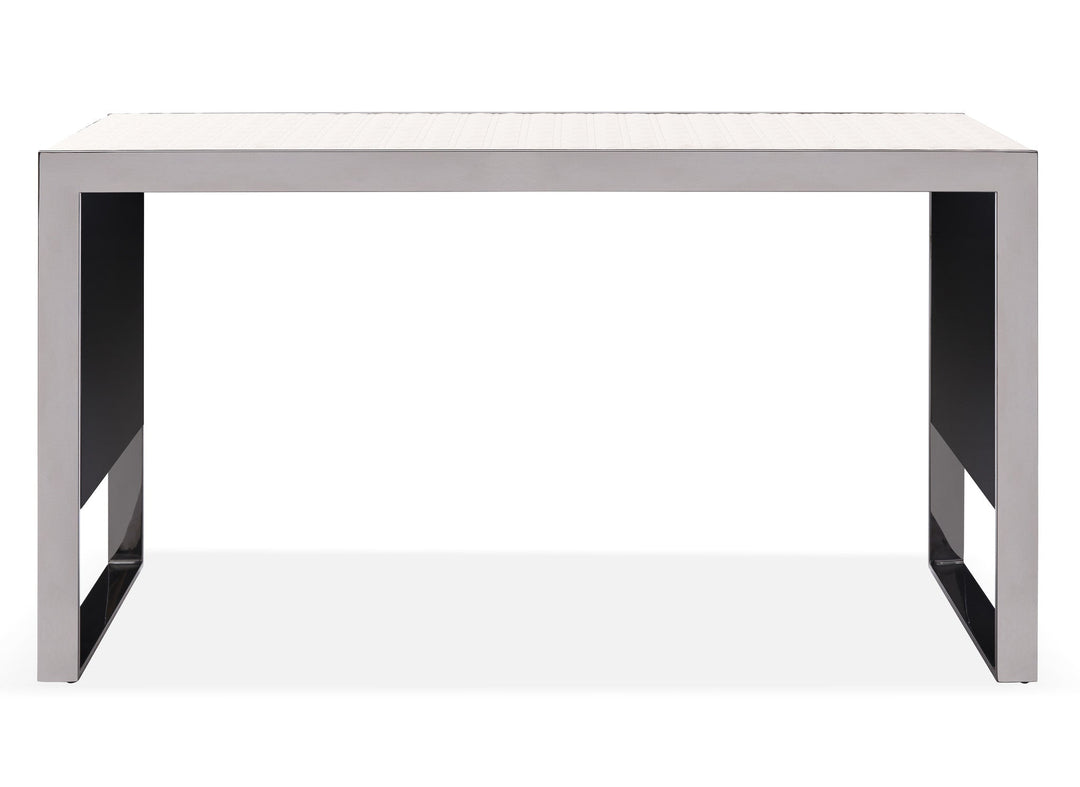 Console Diana in Gun Black-roestvrij staal en beige leer met patroon – vrijstaand productbeeld