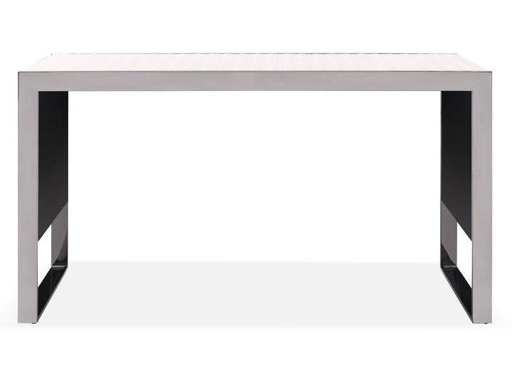 Console Diana in Gun Black-roestvrij staal en beige leer met patroon – vrijstaand productbeeld