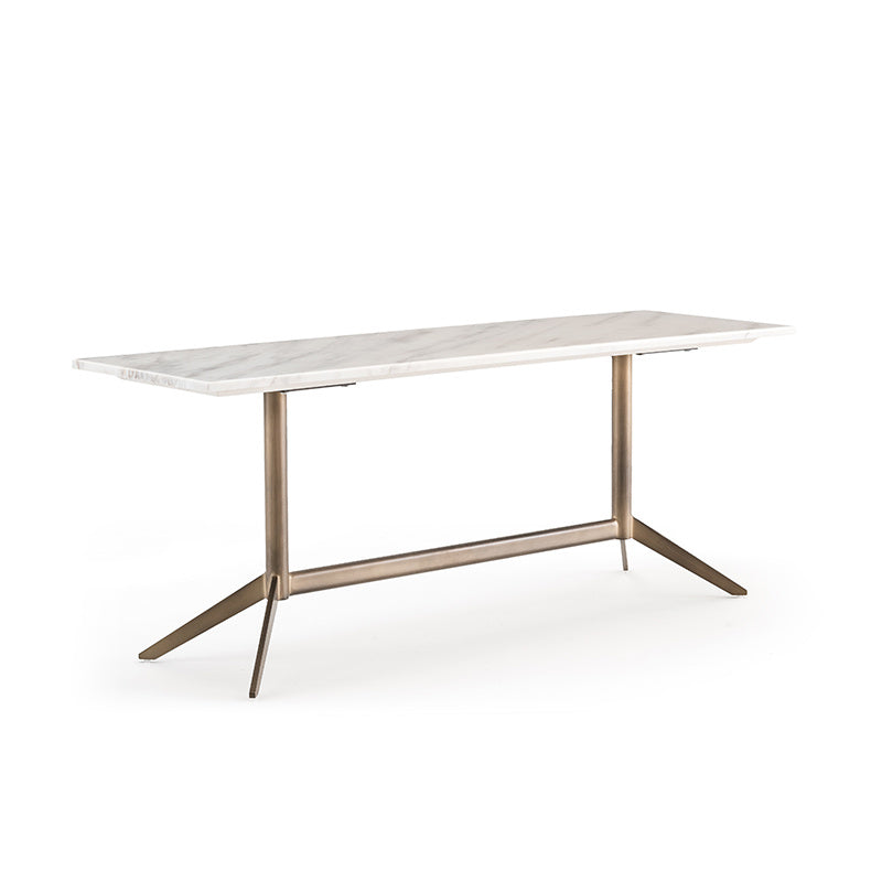 Console Luna in wit Arabesque-marmer en geborsteld champagnekleurig roestvrij staal – vrijstaand productbeeld