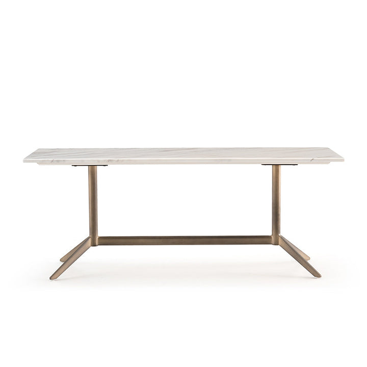 Console Luna in wit Arabesque-marmer en geborsteld champagnekleurig roestvrij staal – vrijstaand productbeeld