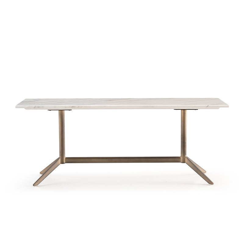 Console Luna in wit Arabesque-marmer en geborsteld champagnekleurig roestvrij staal – vrijstaand productbeeld