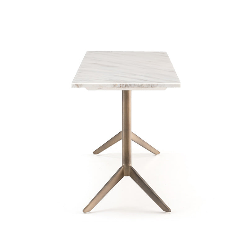 Console Luna in wit Arabesque-marmer en geborsteld champagnekleurig roestvrij staal – vrijstaand productbeeld