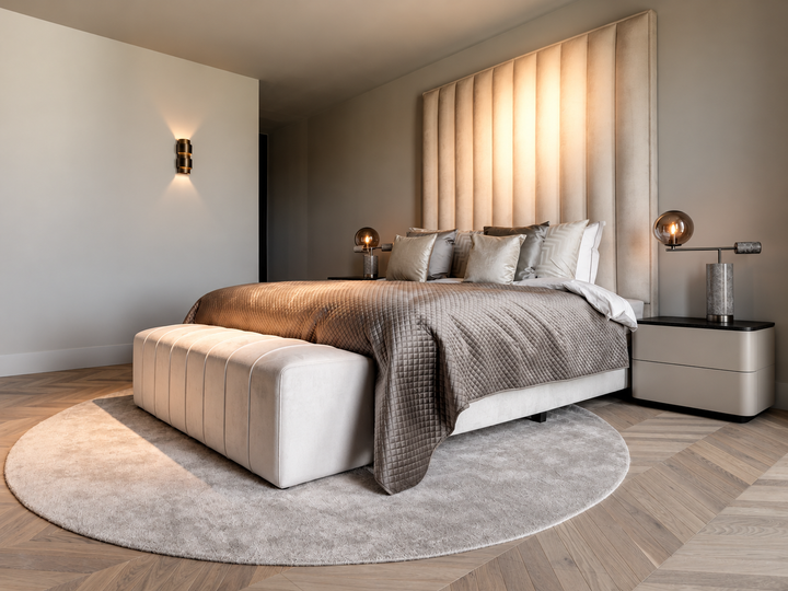 Nachtkastje Milano in beige in een interieur