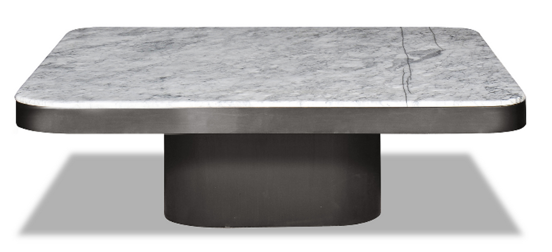 Salontafel Brunello in Calacatta-marmer en Gun Black-roestvrij staal – vrijstaand productbeeld