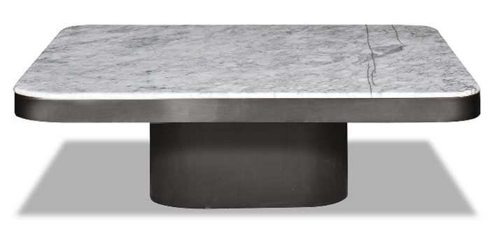 Salontafel Brunello in Calacatta-marmer en Gun Black-roestvrij staal – vrijstaand productbeeld