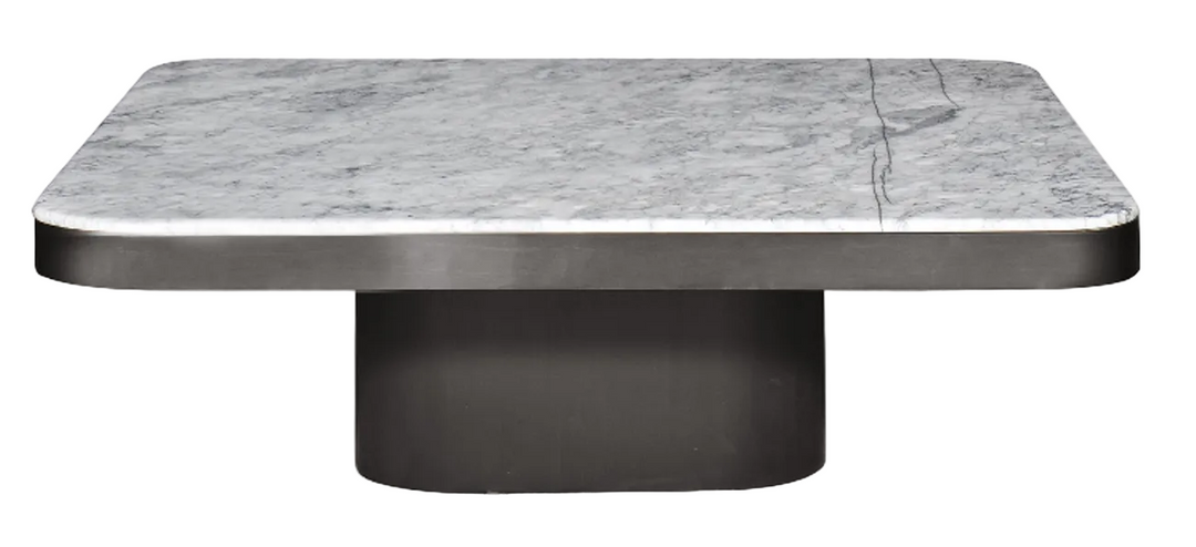 Salontafel Brunello in Calacatta-marmer en Gun Black-roestvrij staal – vrijstaand productbeeld