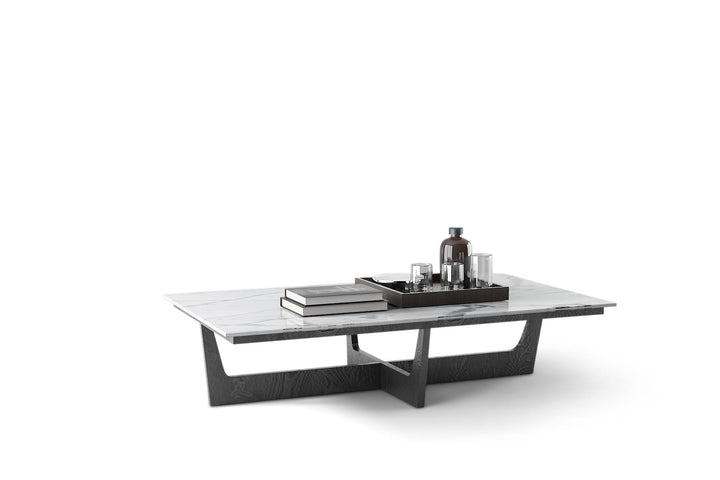 Salontafel Brio in Calacatta-marmer en hout – vrijstaand productbeeld