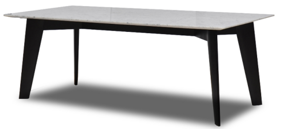 Eettafel Brio in Calacatta-marmer en gerookt houtfineer – vrijstaand productbeeld