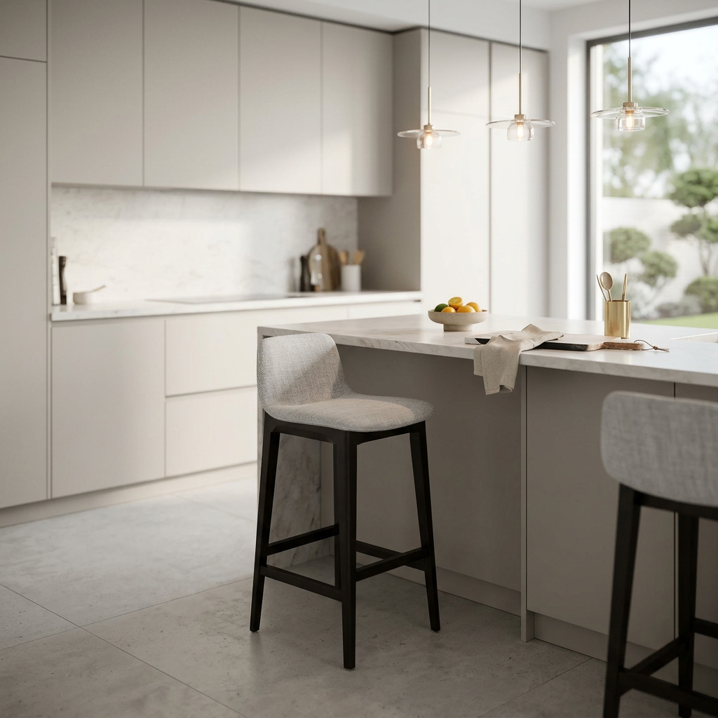 Barstoel Milano in greige stof – vrijstaand productbeeld