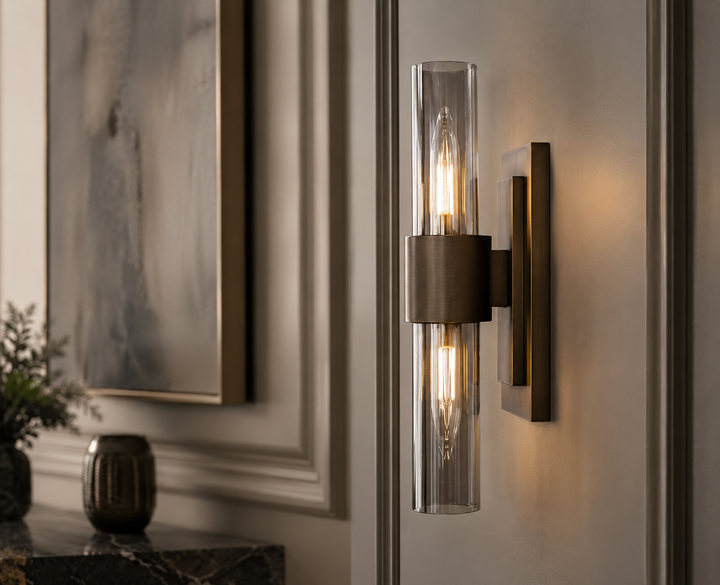 Wandlamp Riva in bronsafwerking in een interieur
