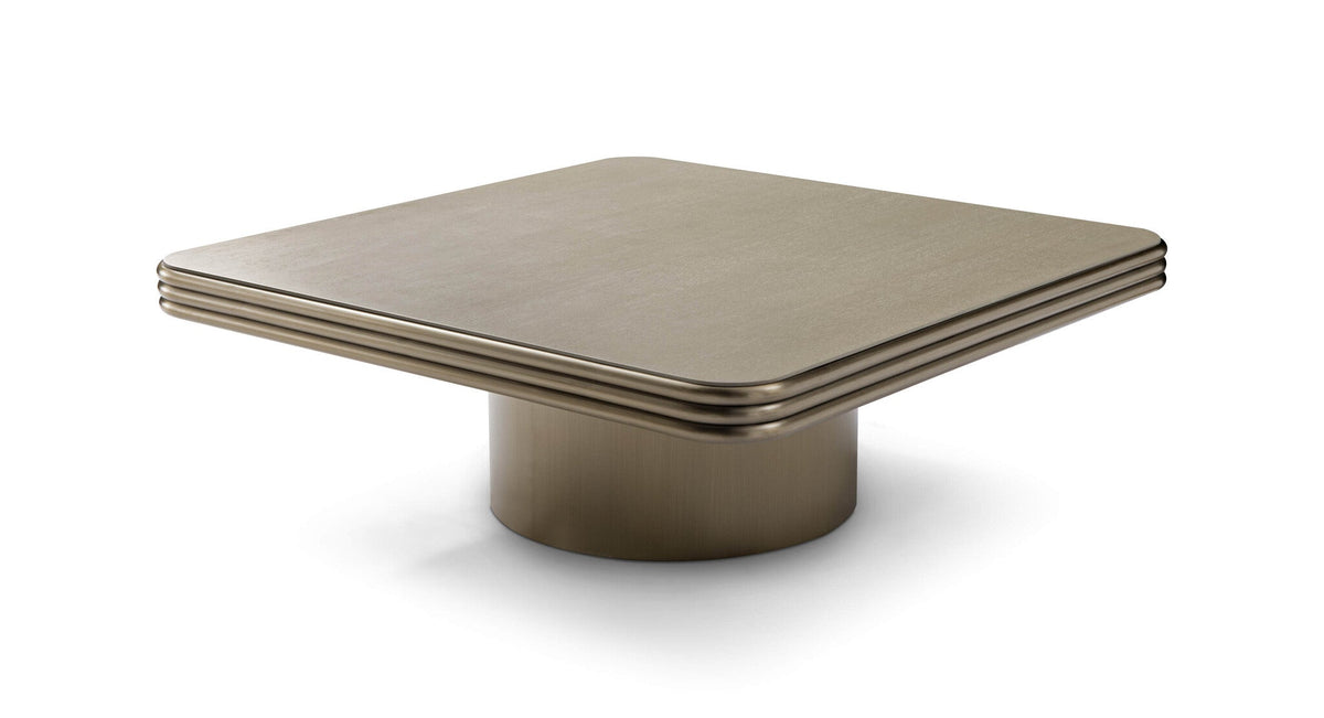 Salontafel Lazio in houtfineer en roestvrij staal met bronsafwerking – vrijstaand productbeeld