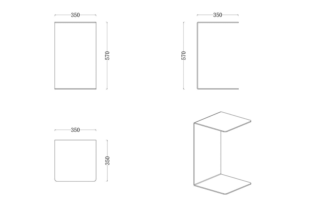 Technische tekening of productspecificaties van Bijzettafel Mateu in bronsafwerking