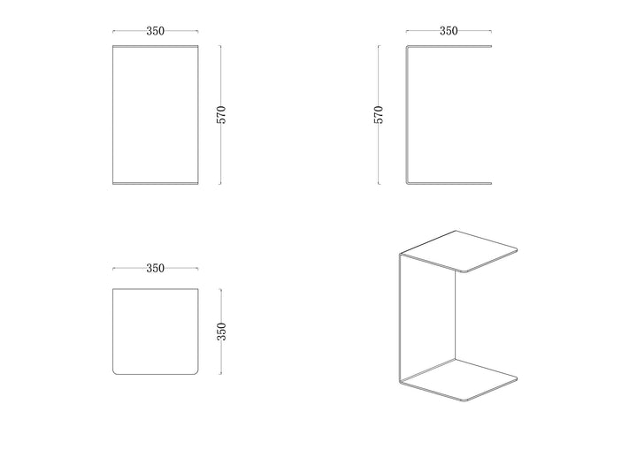 Technische tekening of productspecificaties van Bijzettafel Mateu in bronsafwerking