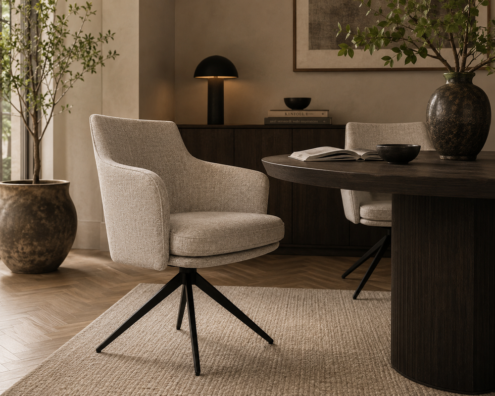 Eetkamerstoel Bora in taupe grijs in een interieur