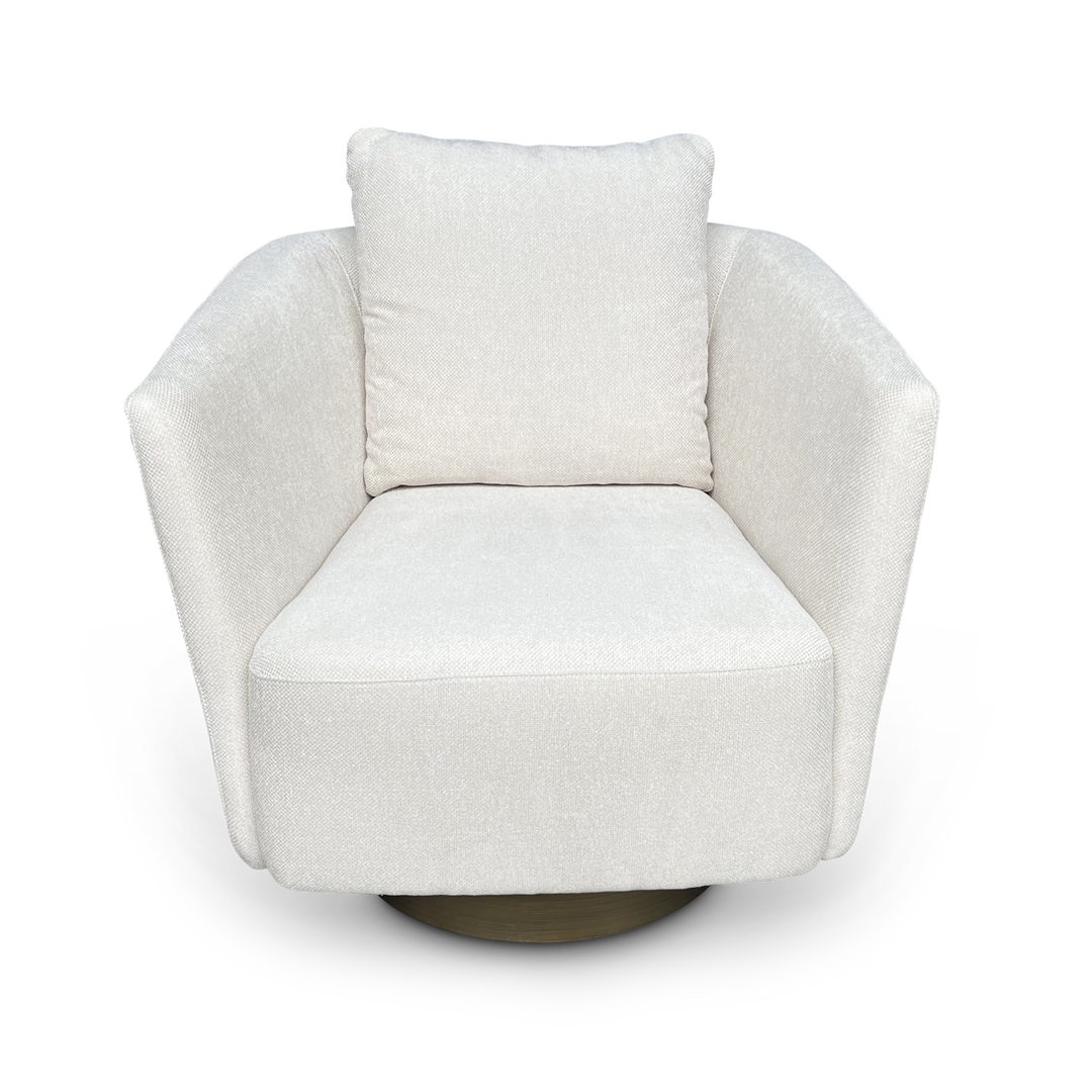 Draaifauteuil Borgia in witte stof – vrijstaand productbeeld
