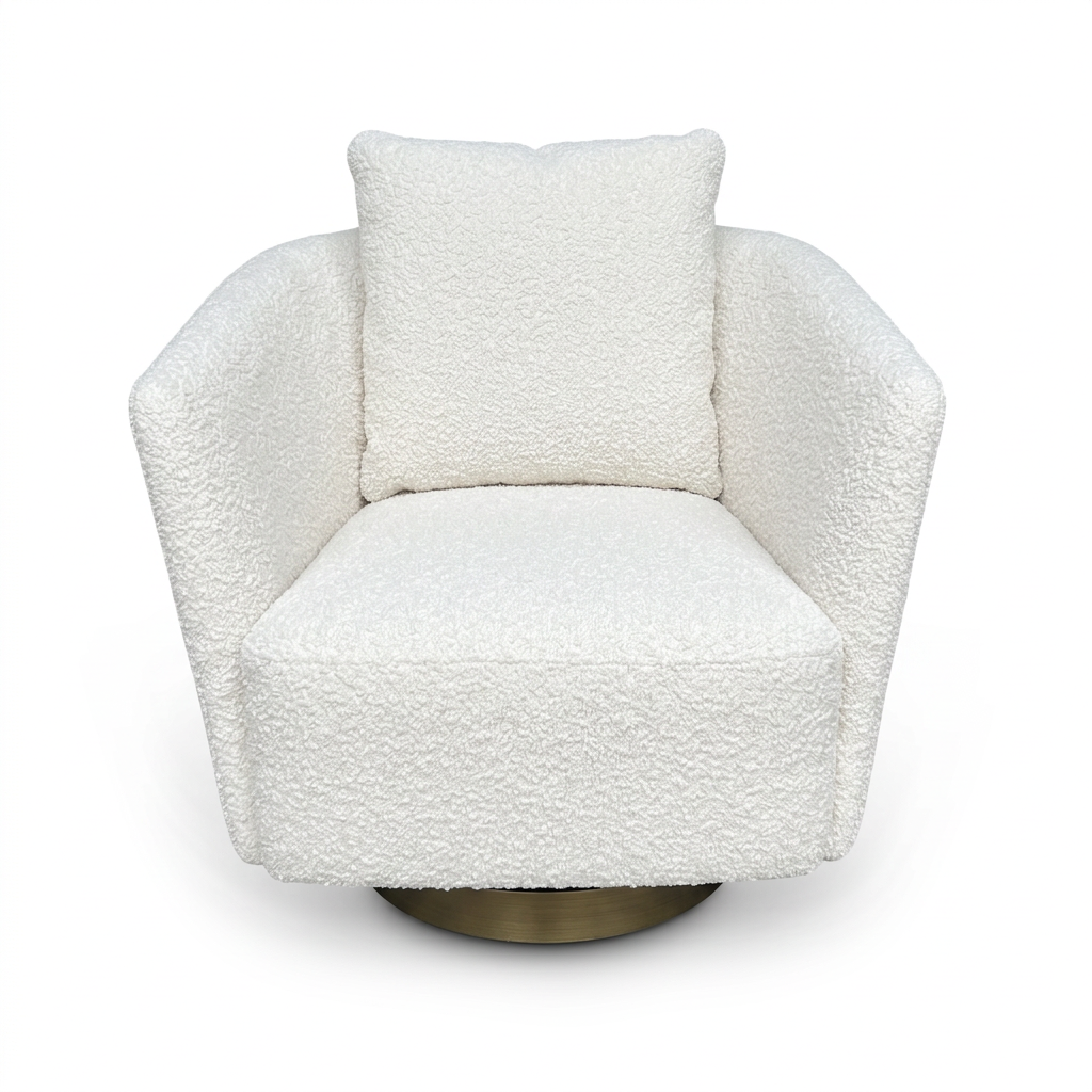 Draaifauteuil Borgia in witte stof – vrijstaand productbeeld
