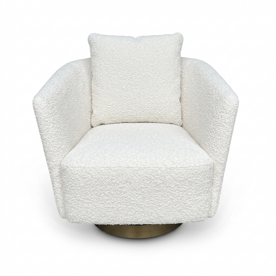 Draaifauteuil Borgia in witte stof – vrijstaand productbeeld