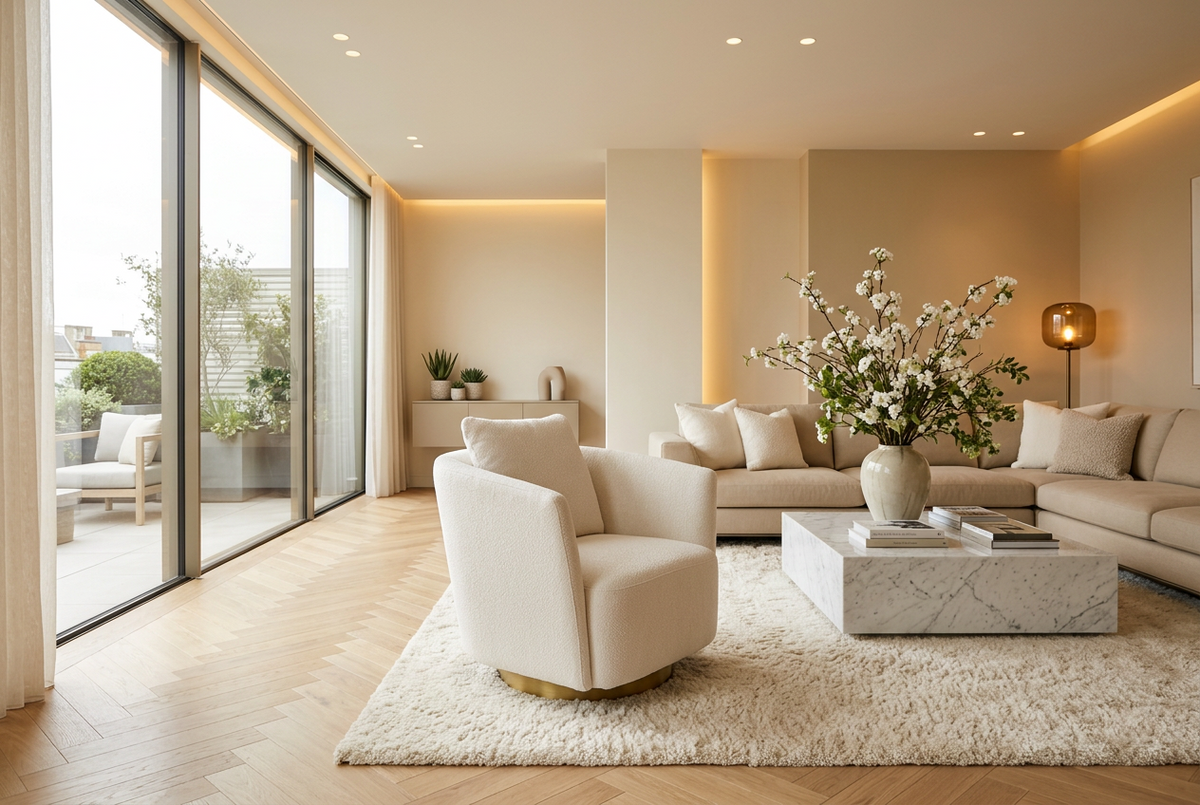 Draaifauteuil Borgia in witte stof – vrijstaand productbeeld